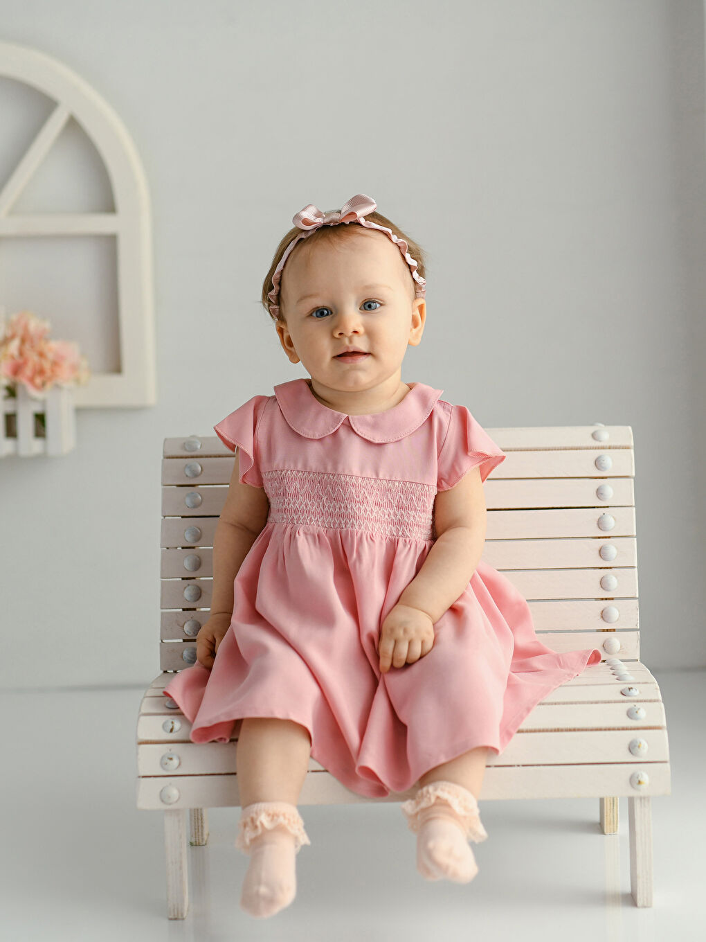 Pembe Bebe Yaka Kısa Kollu Kız Bebek Elbise ve Külot 2'li Takım