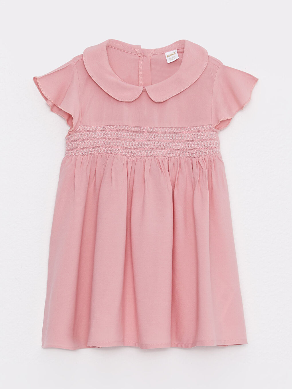 Pembe Bebe Yaka Kısa Kollu Kız Bebek Elbise ve Külot 2'li Takım-6