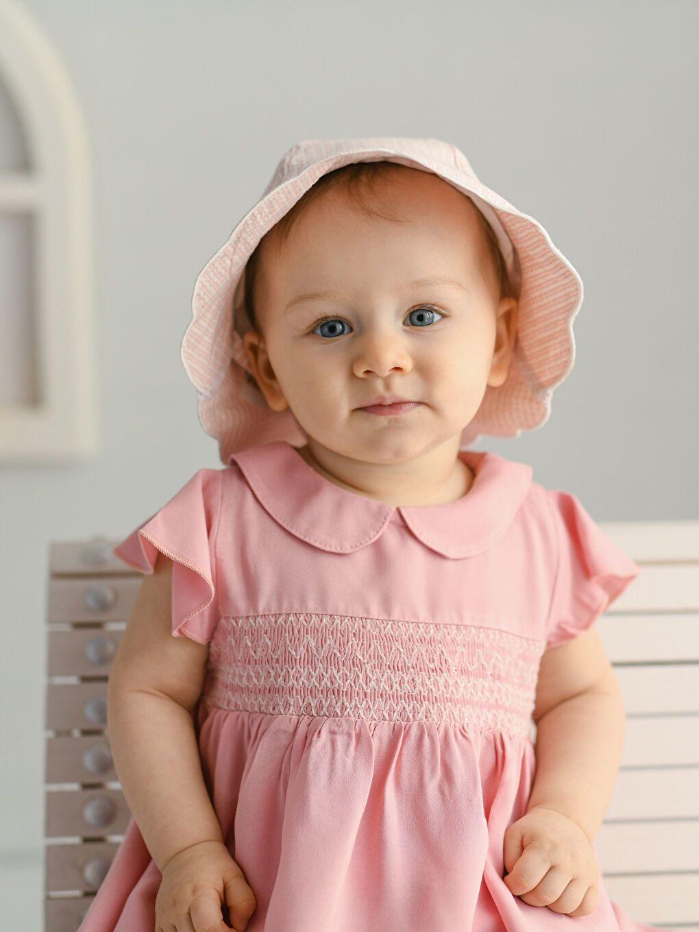 Pembe Bebe Yaka Kısa Kollu Kız Bebek Elbise ve Külot 2'li Takım-3