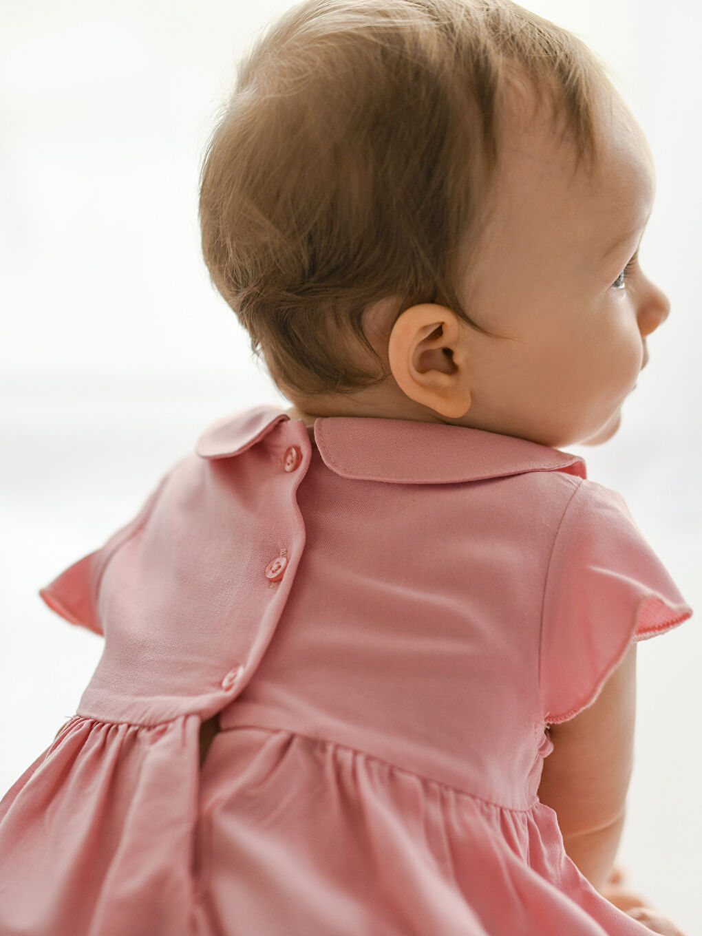 Pembe Bebe Yaka Kısa Kollu Kız Bebek Elbise ve Külot 2'li Takım-4