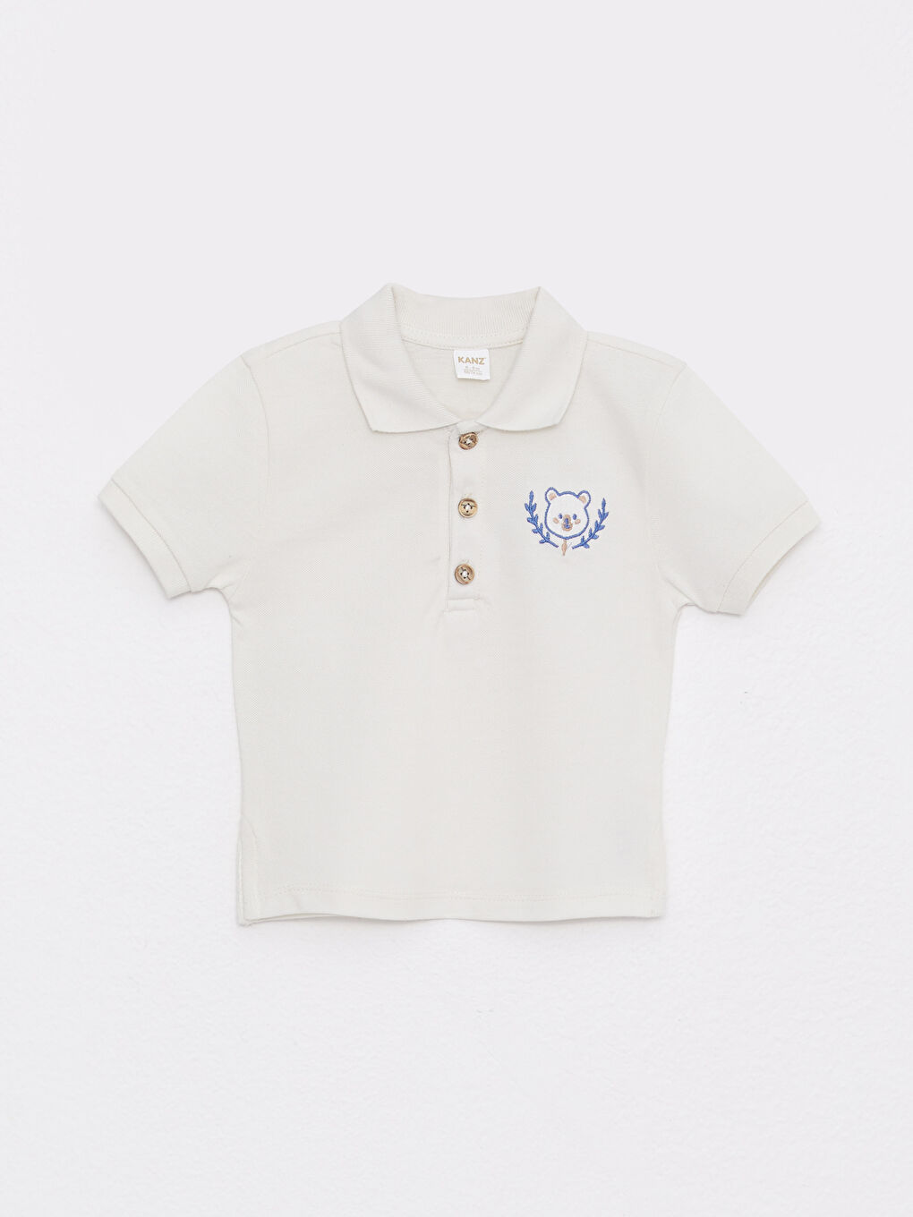 Ekru Polo Yaka Kısa Kollu Pamuklu Erkek Bebek Tişört ve Pantolon 2'li Takım-4