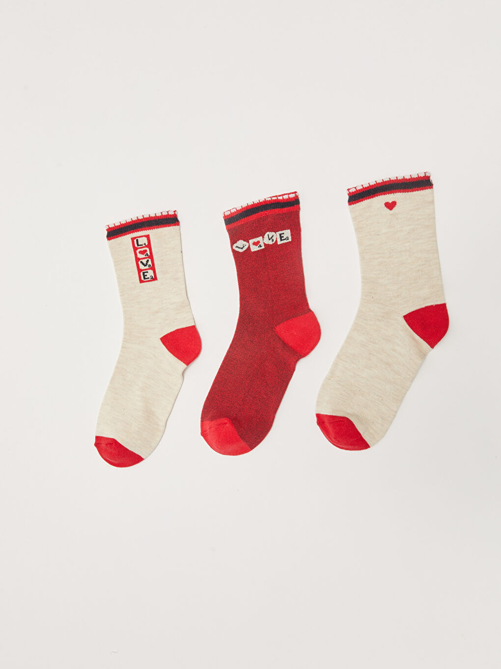 Bej Baskılı Kadın Soket Çorap 3'lü-1