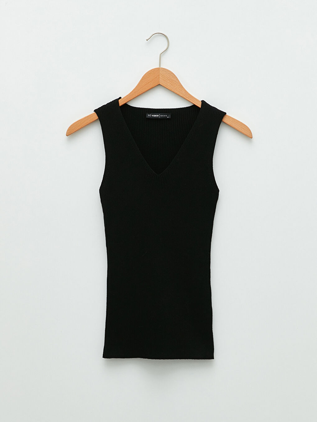 Siyah Kadın V Yaka Düz Kolsuz Triko Kazak-5