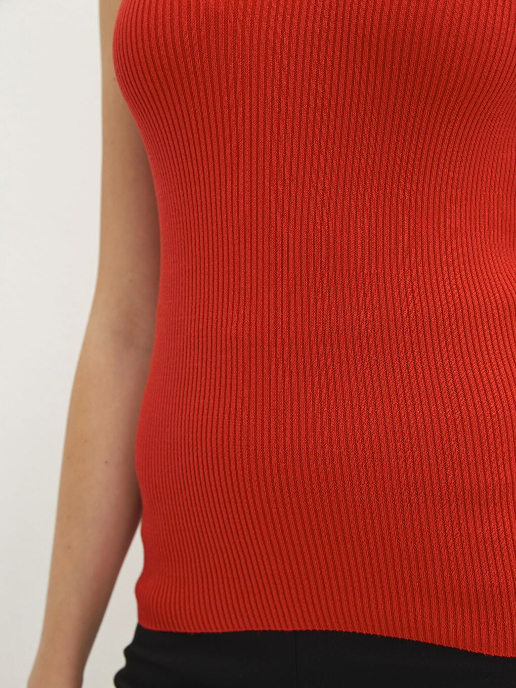 Kırmızı Kadın V Yaka Düz Kolsuz Triko Kazak-3