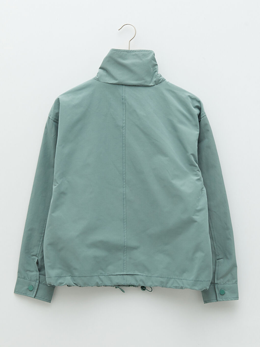 Haki Dik Yaka Düz Uzun Kollu Kadın Mont-7