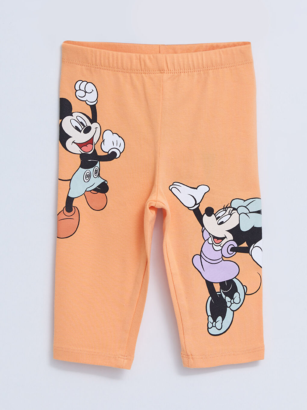 LCW baby Turuncu Beli Lastikli Minnie ve Mickey Mouse Baskılı Pamuklu Kız Bebek Tayt