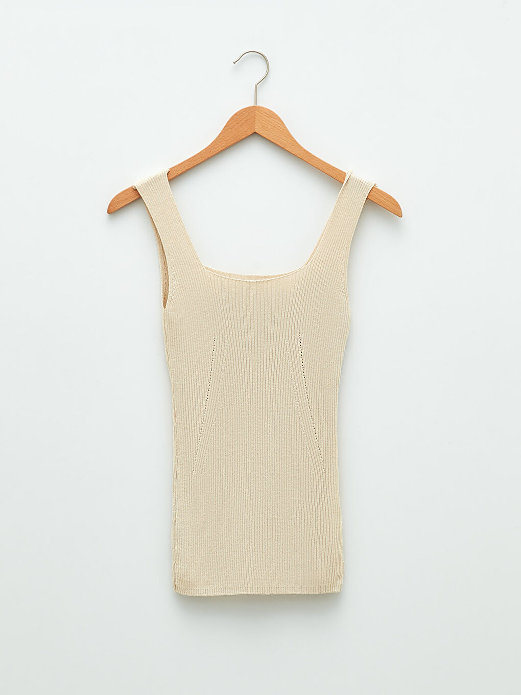 Ekru U Yaka Kendinden Desenli Kadın Triko Kazak-5