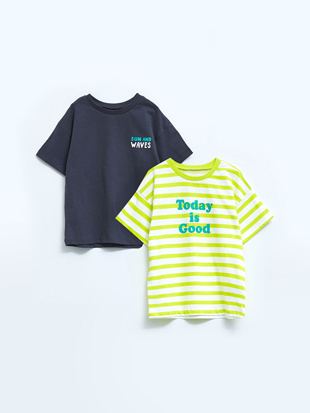 Antrasit Bisiklet Yaka Kısa Kollu Baskılı Pamuklu Erkek Bebek Tişört 2'li