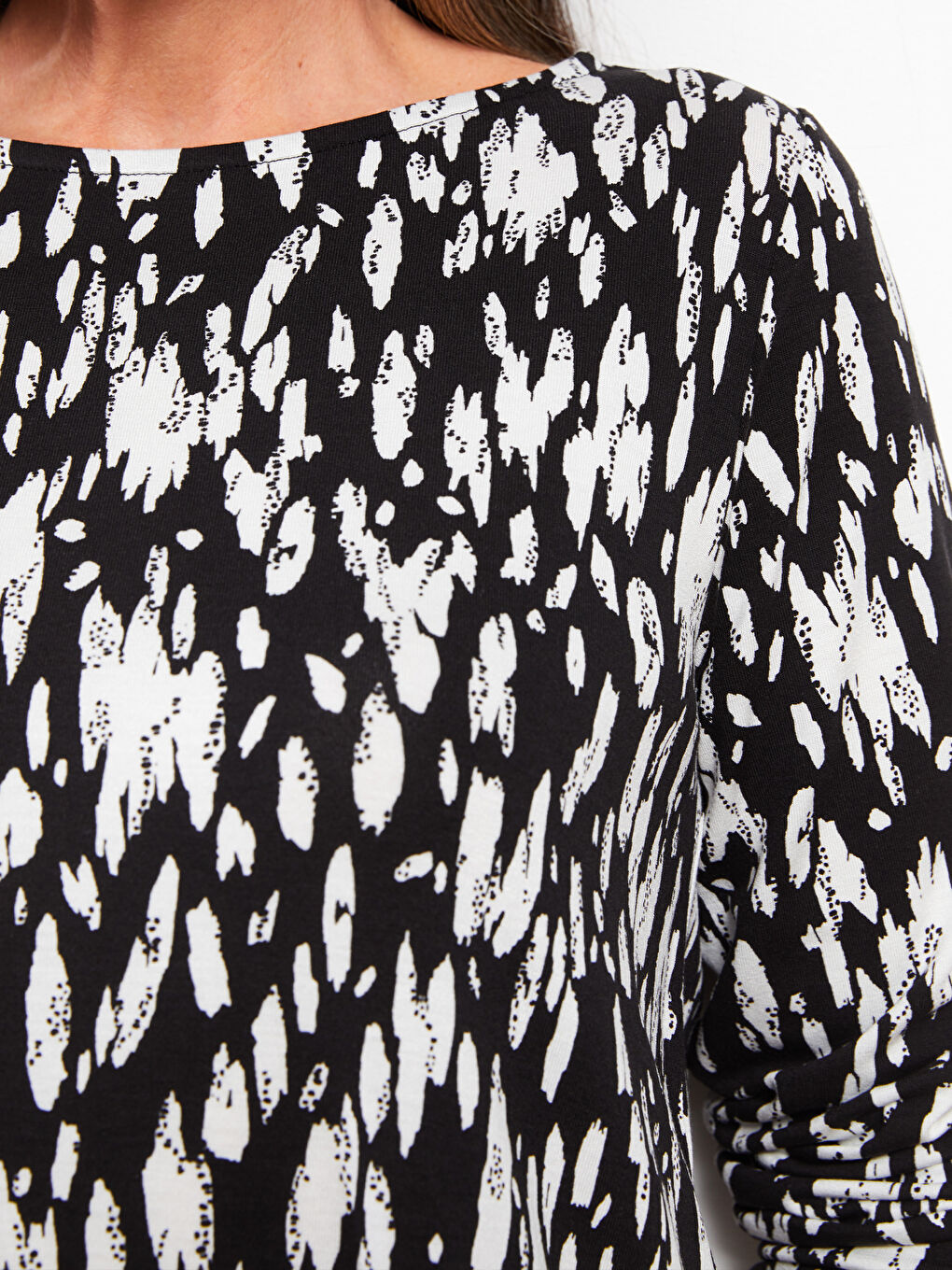 Rundhalsausschnitt Gemustertes Langarm T-Shirt für Damen-3