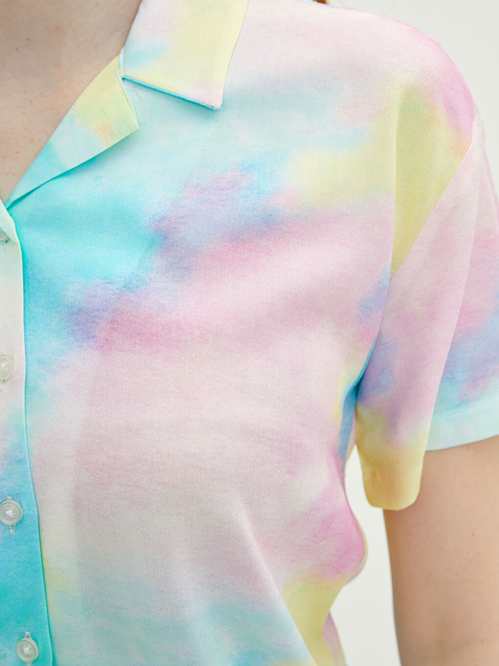 Karışık Önden Düğme Kapamalı Batik Kısa Kollu Poplin Kadın Gömlek Anne Kız Kombini-2