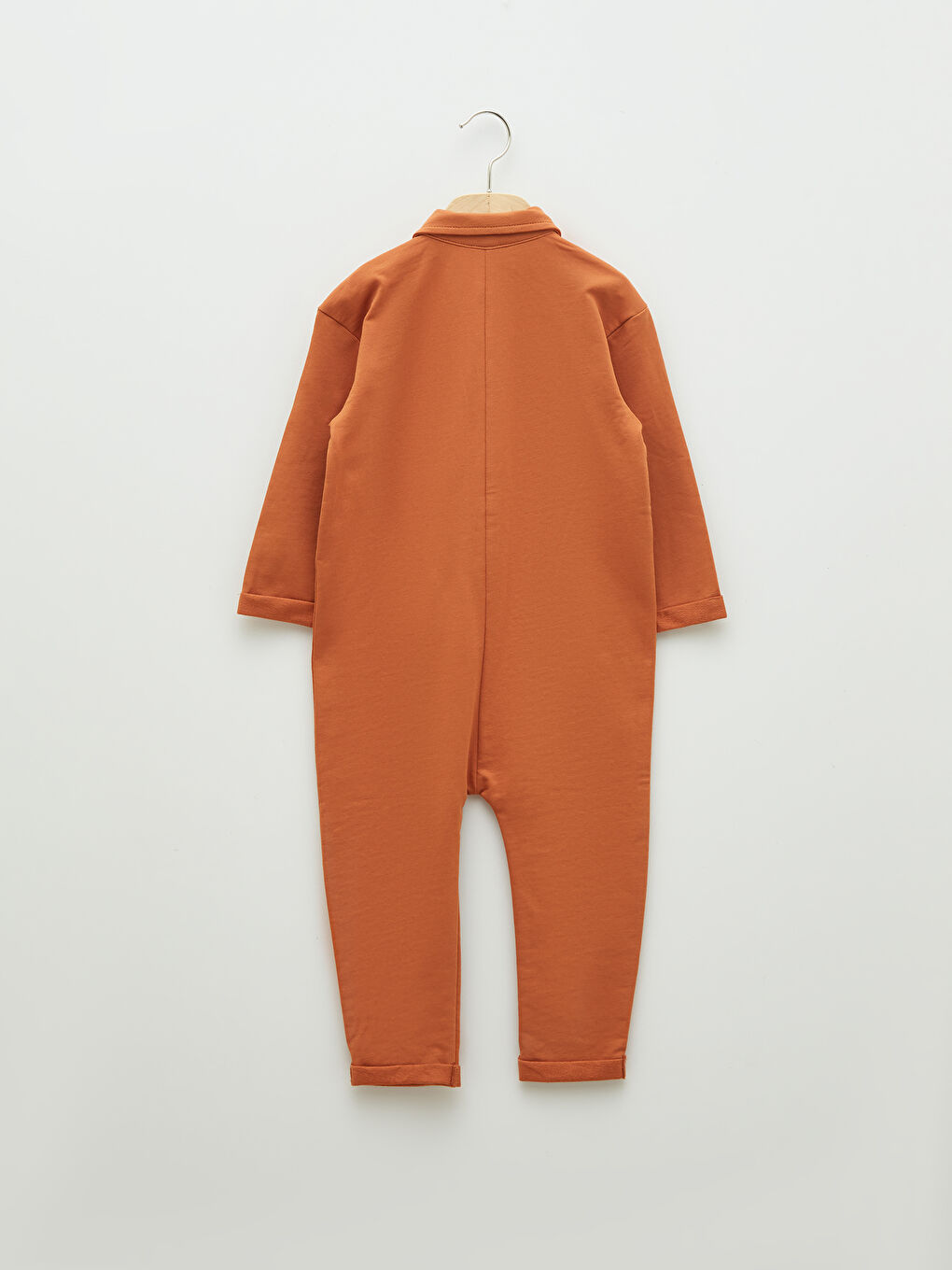 Kahverengi Polo Yaka Uzun Kollu Basic Pamuklu Erkek Bebek Salopet-2
