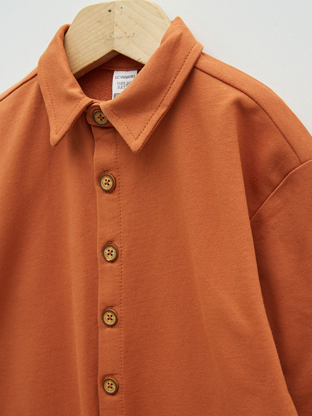 Kahverengi Polo Yaka Uzun Kollu Basic Pamuklu Erkek Bebek Salopet-3