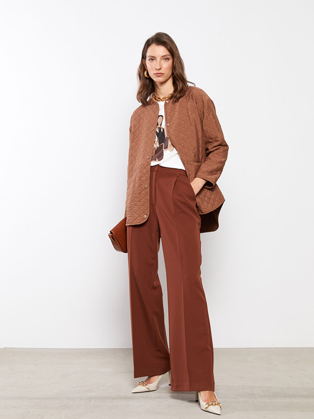 Palton pentru Femei cu Guler Rotund, Model Matlasat, Mânecă Lungă