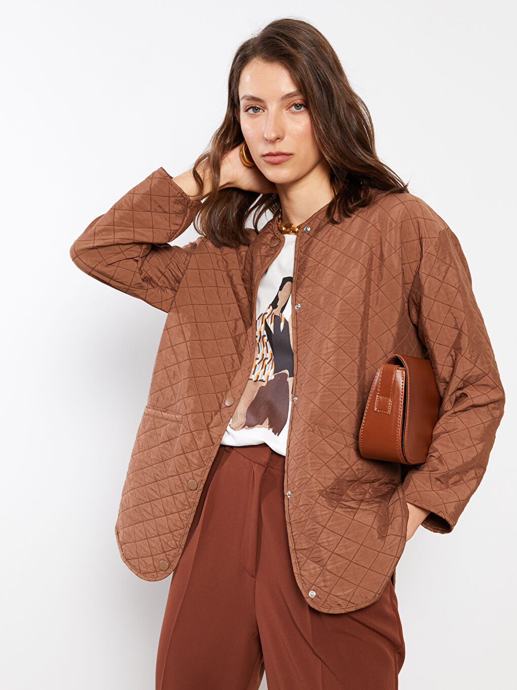 Palton pentru Femei cu Guler Rotund, Model Matlasat, Mânecă Lungă-2