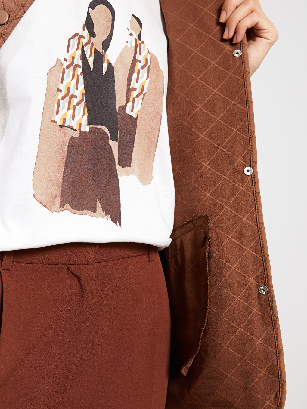 Palton pentru Femei cu Guler Rotund, Model Matlasat, Mânecă Lungă-4