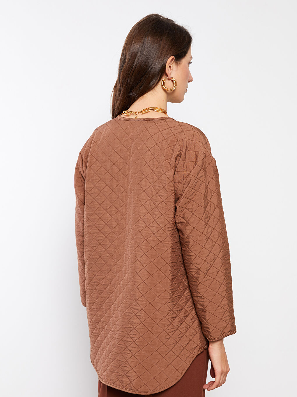 Palton pentru Femei cu Guler Rotund, Model Matlasat, Mânecă Lungă-5