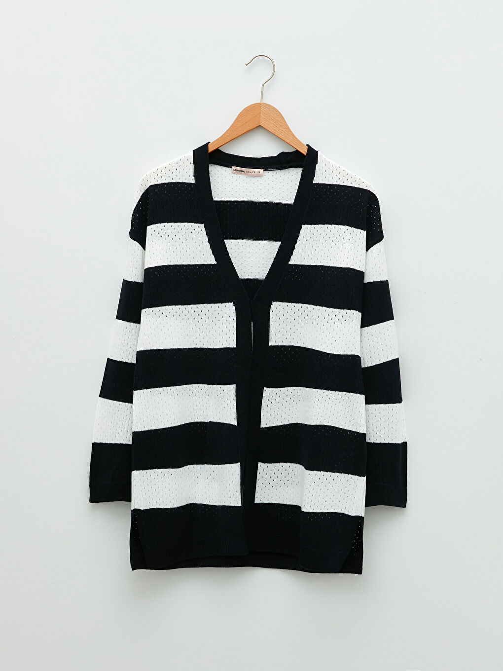 Lacivert V Yaka Renk Bloklu Uzun Kollu Kadın Triko Hırka-5