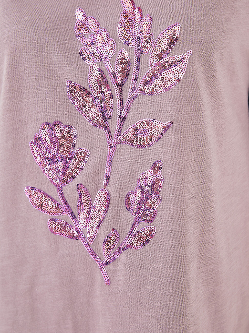 Lila Bisiklet Yaka Payet Nakışlı Uzun Kollu Kadın Tişört-3