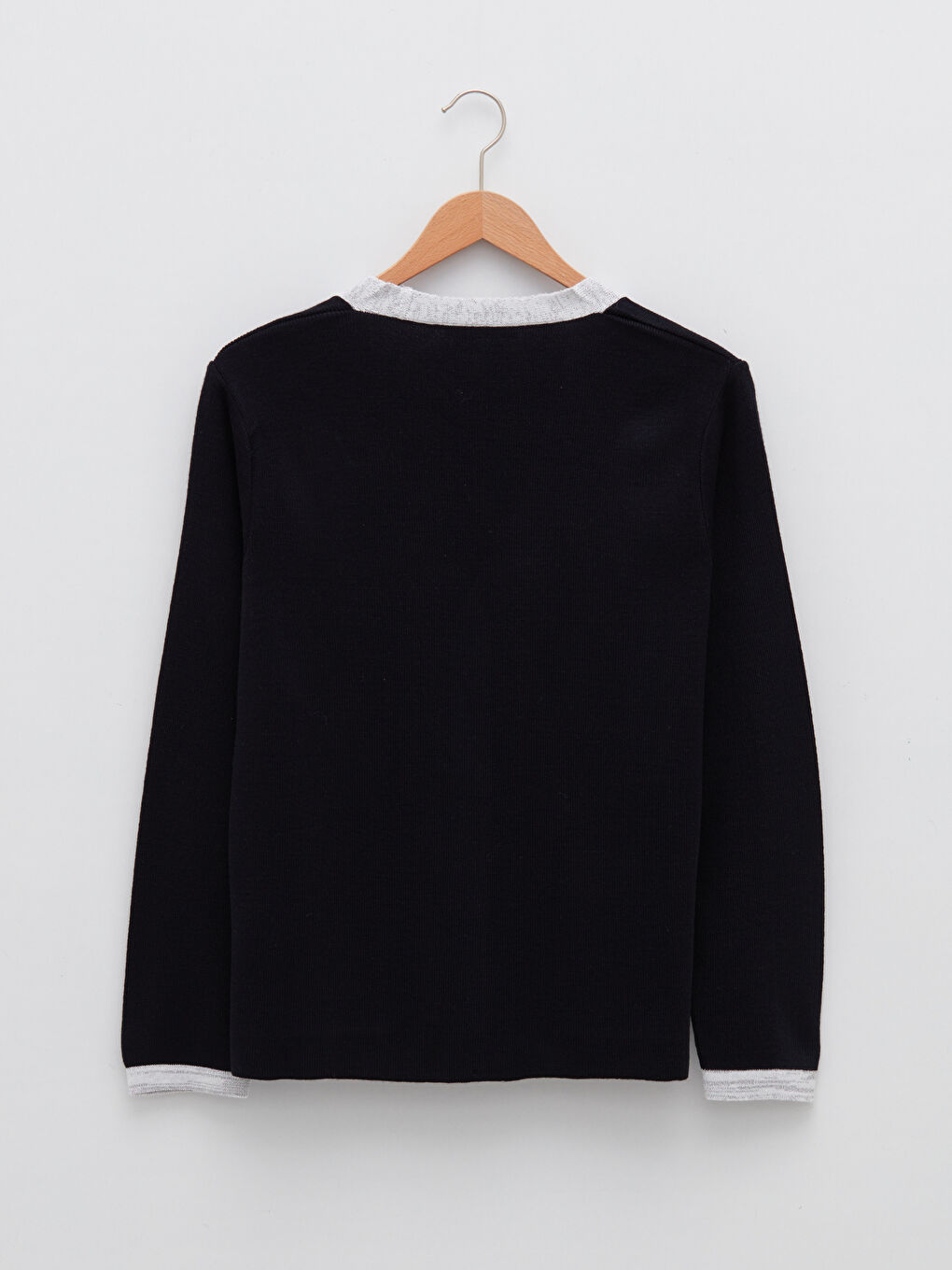 Lacivert V Yaka Renk Bloklu Uzun Kollu Kadın Triko Hırka-6