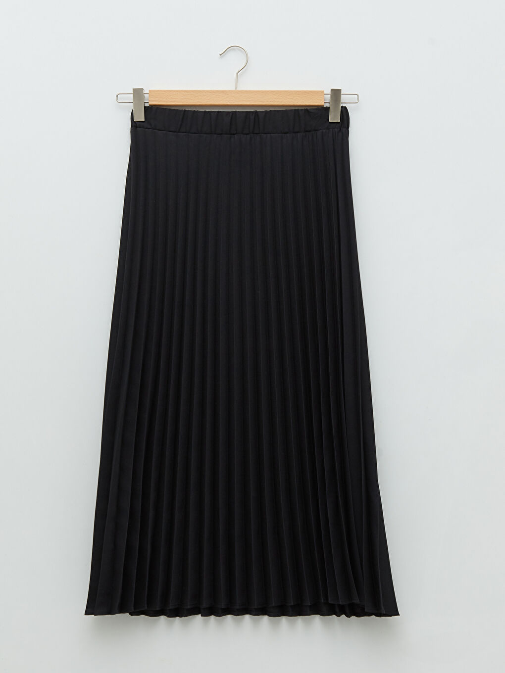 Siyah Kadın Beli Lastikli Düz Pileli Etek-6