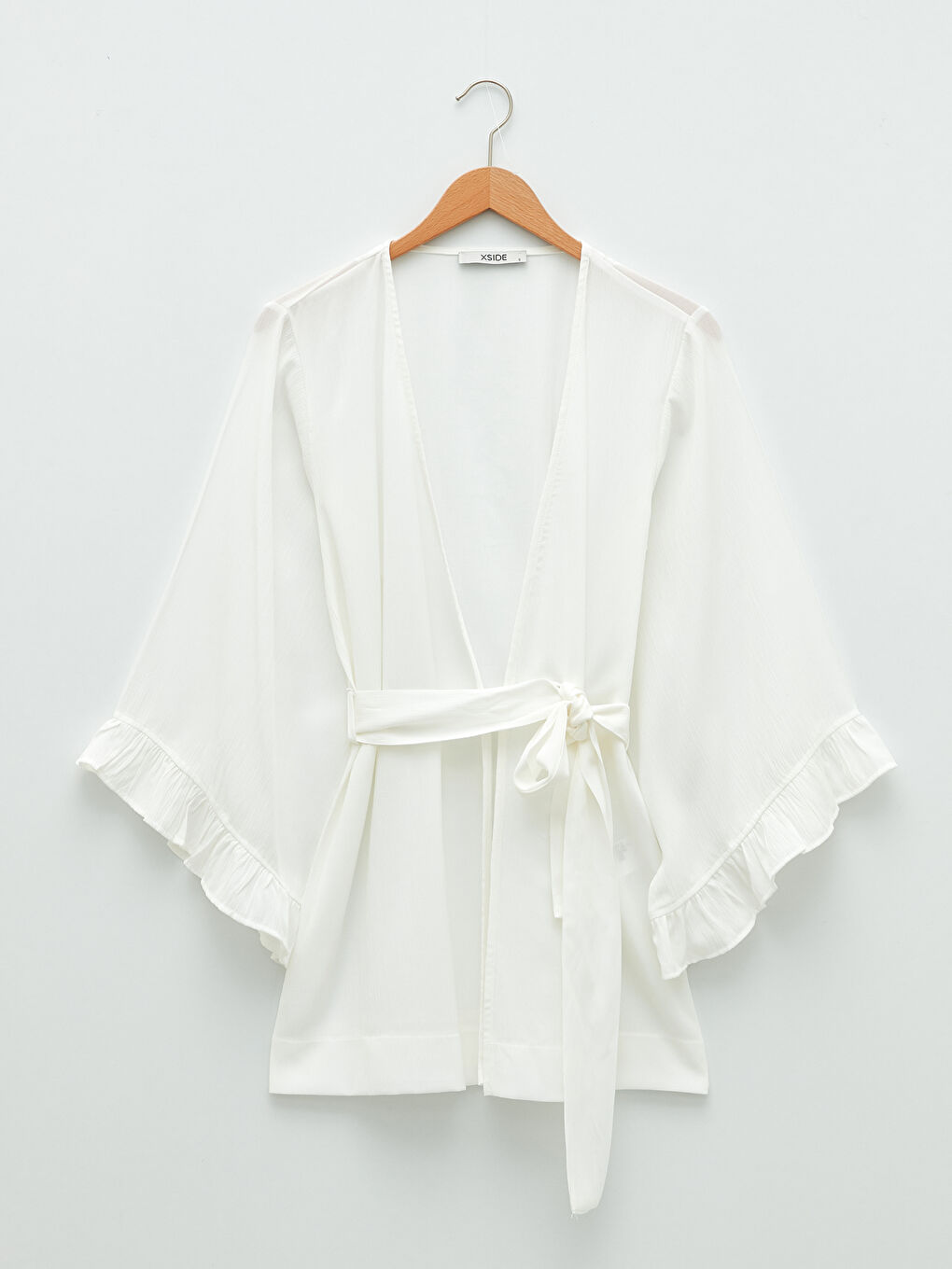 Beyaz Kruvaze Yaka Kadın Kimono