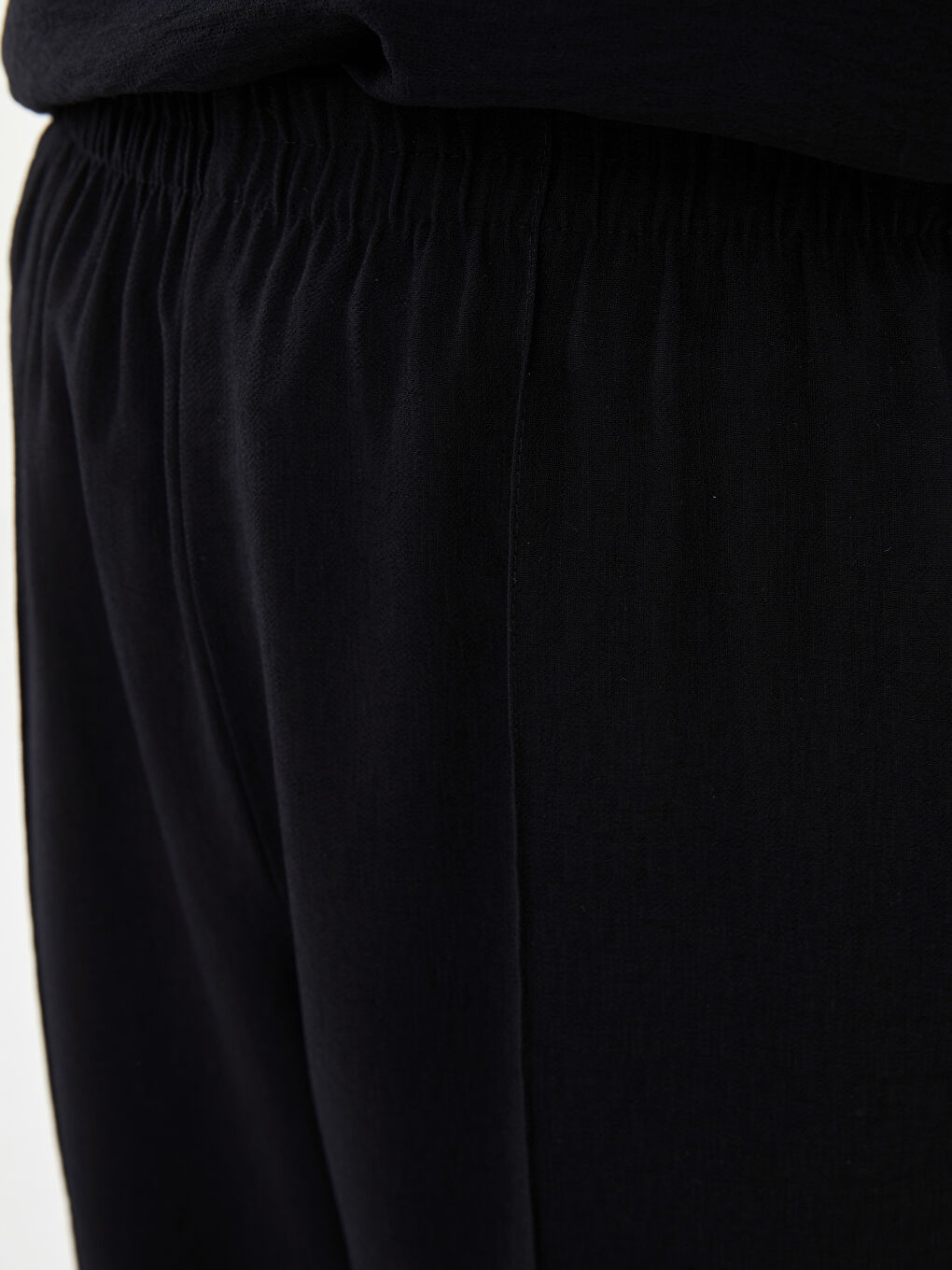 Siyah Kadın Beli Lastikli Rahat Kalıp Düz Pantolon-5