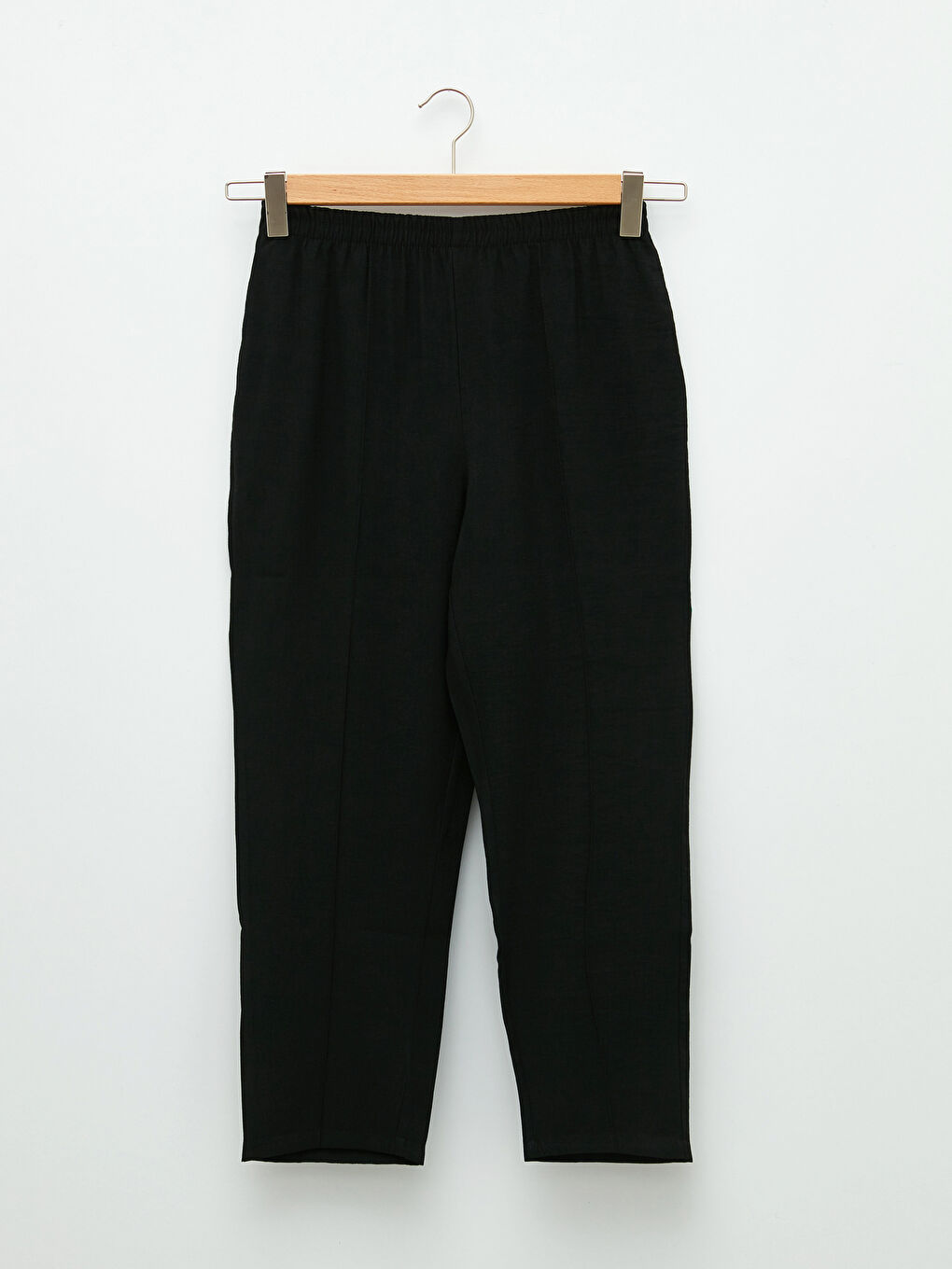 Siyah Kadın Beli Lastikli Rahat Kalıp Düz Pantolon-10