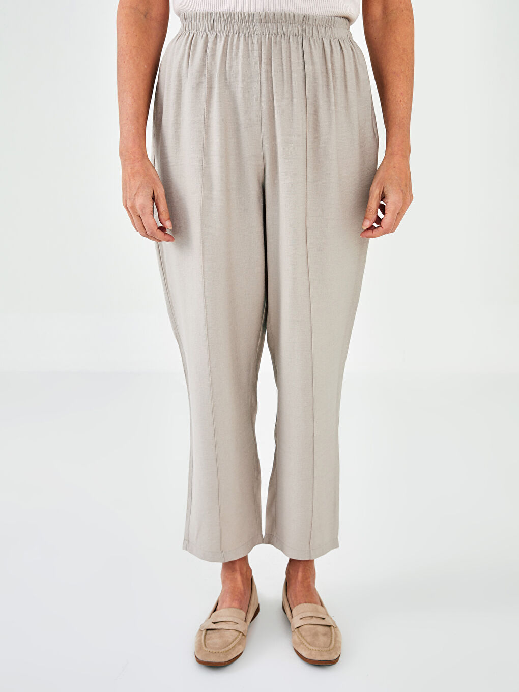 بنطلون سادة بوسط مطاطي واسع للسيدات-3