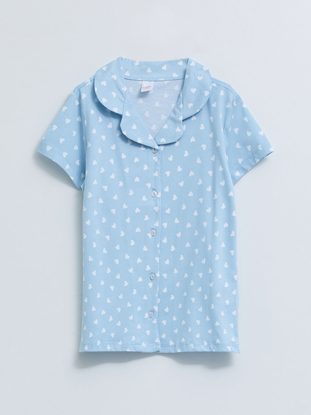 Mavi Gömlek Yaka Desenli Kısa Kollu Kız Çocuk Şortlu Pijama Takımı-1