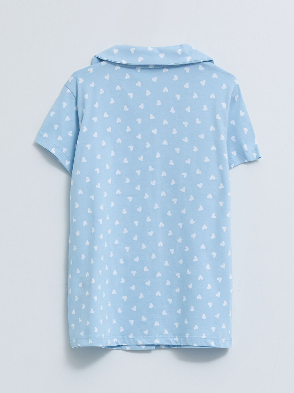 Mavi Gömlek Yaka Desenli Kısa Kollu Kız Çocuk Şortlu Pijama Takımı-3