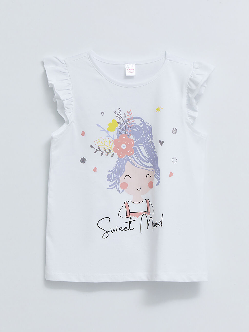 Beyaz Bisiklet Yaka Baskılı Kısa Kollu Kız Çocuk Şortlu Pijama Takımı-1