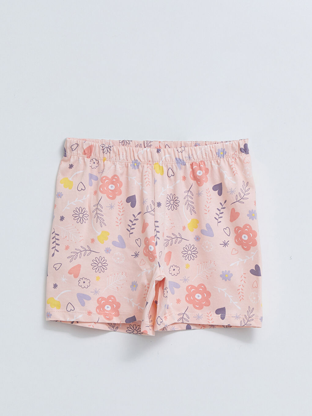 Beyaz Bisiklet Yaka Baskılı Kısa Kollu Kız Çocuk Şortlu Pijama Takımı-3