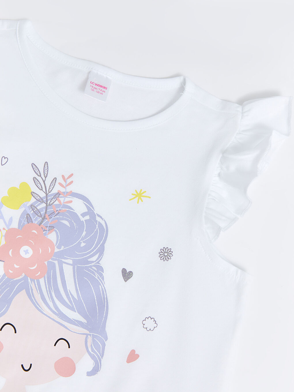 Beyaz Bisiklet Yaka Baskılı Kısa Kollu Kız Çocuk Şortlu Pijama Takımı-5