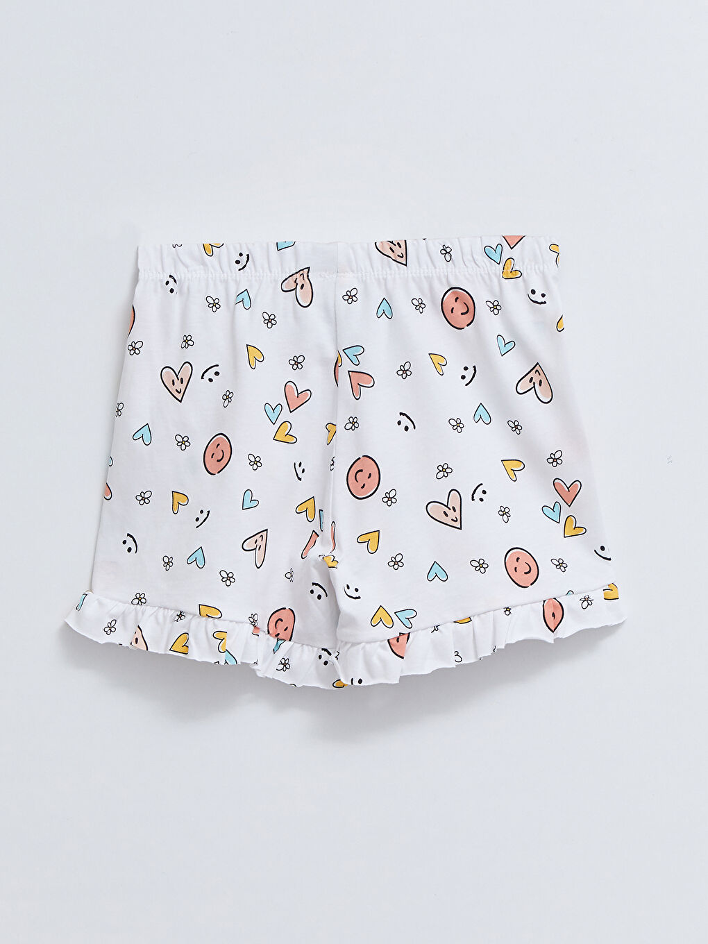 Crew Neck Printed Short Sleeve Girls' Pyjama Set with Shorts-4