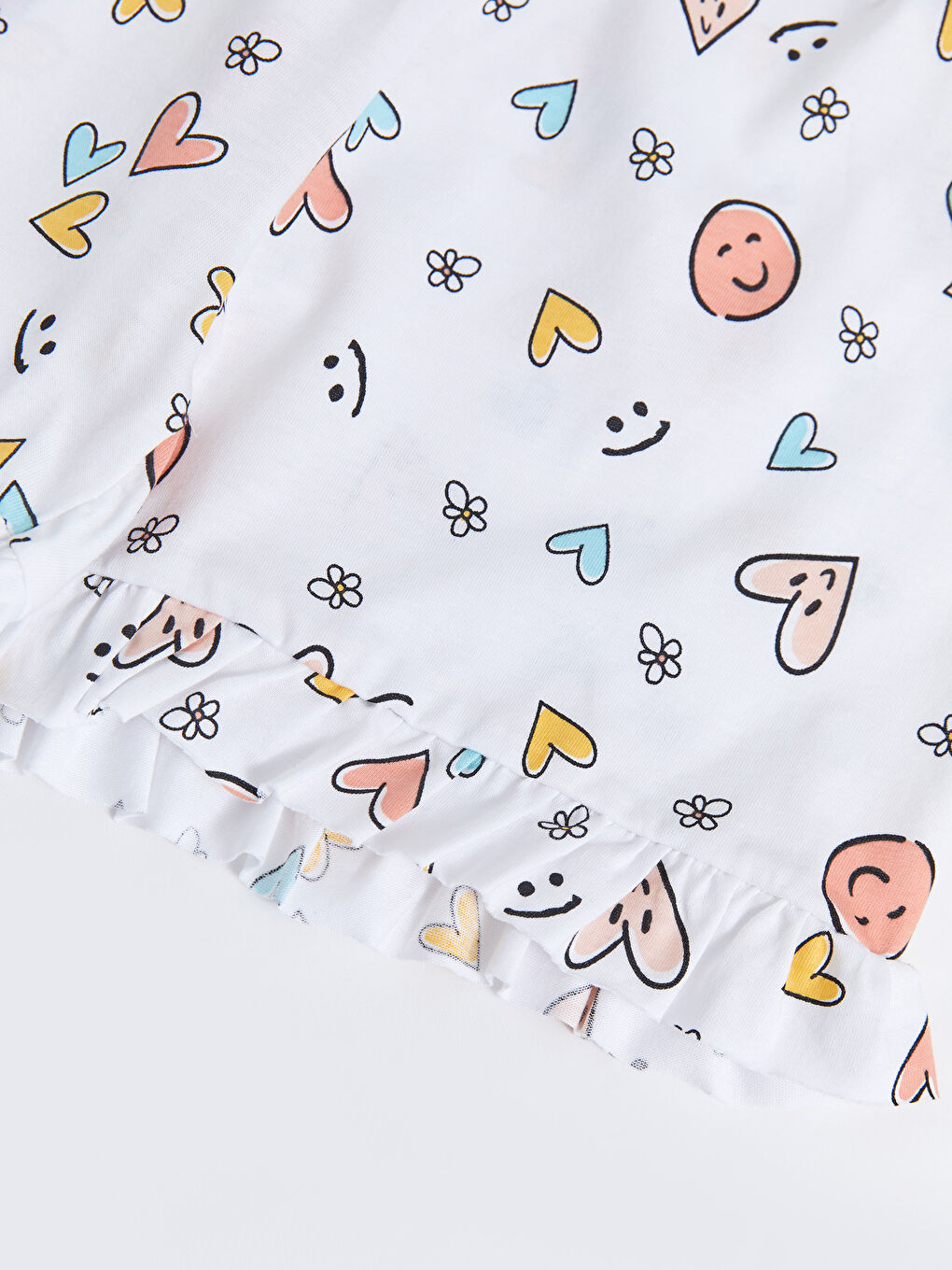 Crew Neck Printed Short Sleeve Girls' Pyjama Set with Shorts-5