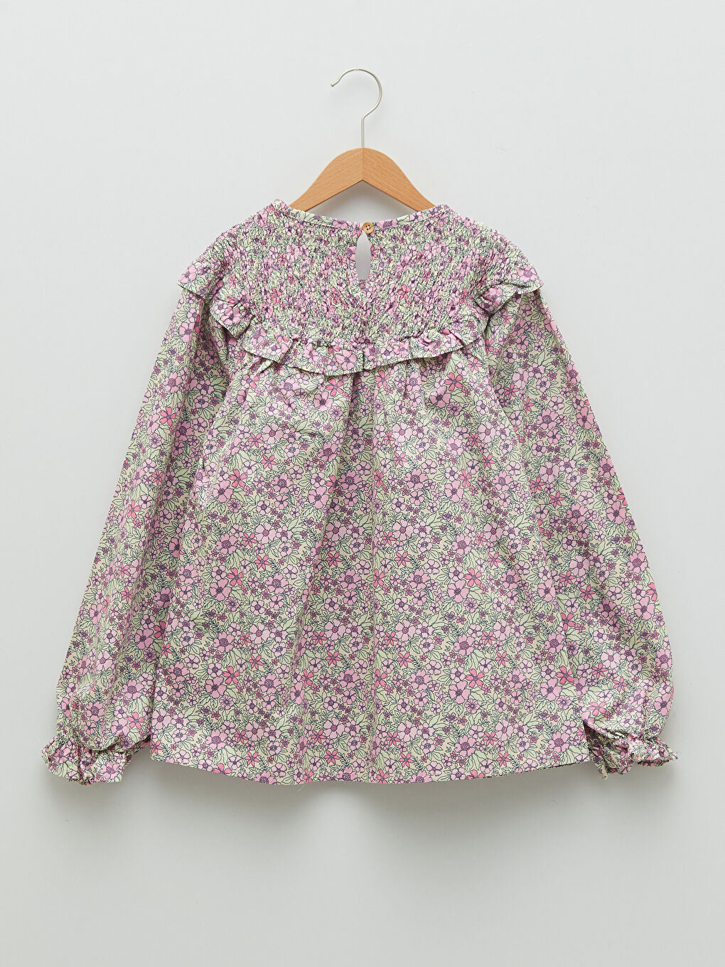 Crew Neck Patterned Long Sleeve Poplin Girl's Blouse-2