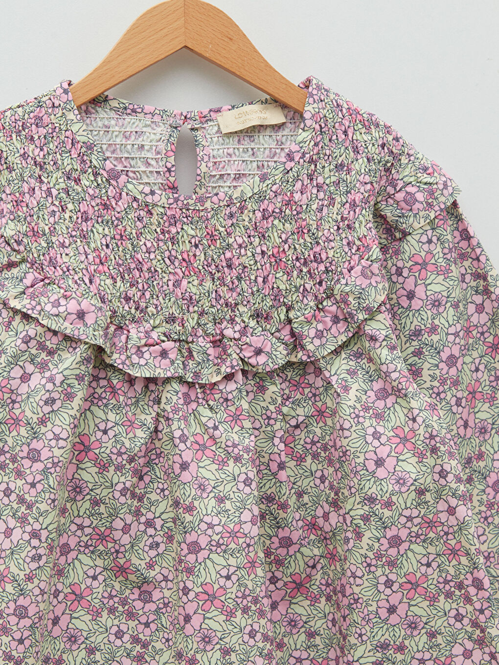 Crew Neck Patterned Long Sleeve Poplin Girl's Blouse-3