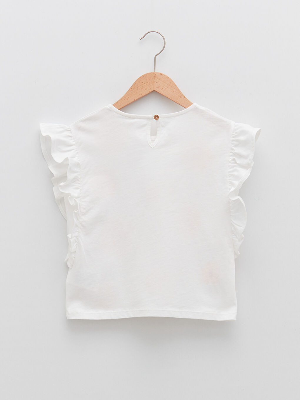 Ekru Bisiklet Yaka Baskılı Kısa Kollu Pamuklu Kız Çocuk Tişört-1