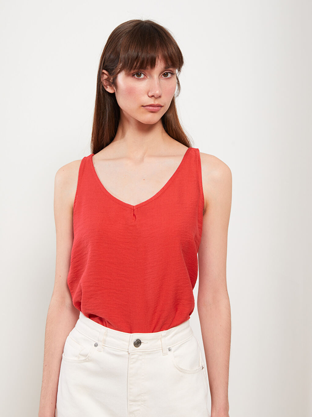 Bluză pentru Femei cu Decolteu în V, Bretele și Detalii pe Spate Drept-1