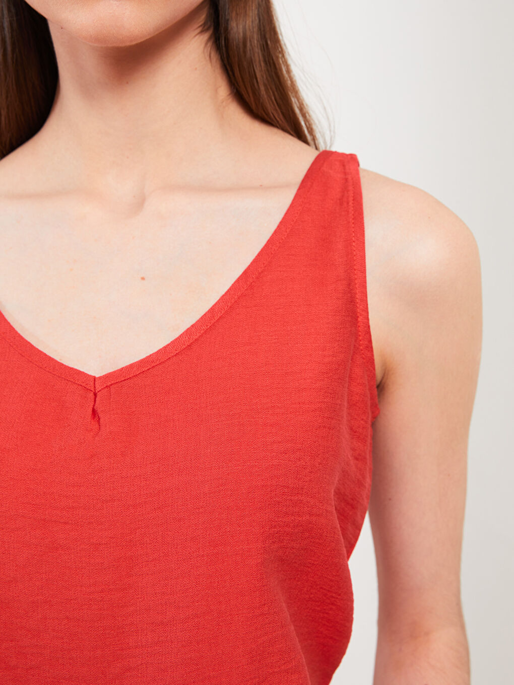 Bluză pentru Femei cu Decolteu în V, Bretele și Detalii pe Spate Drept-2