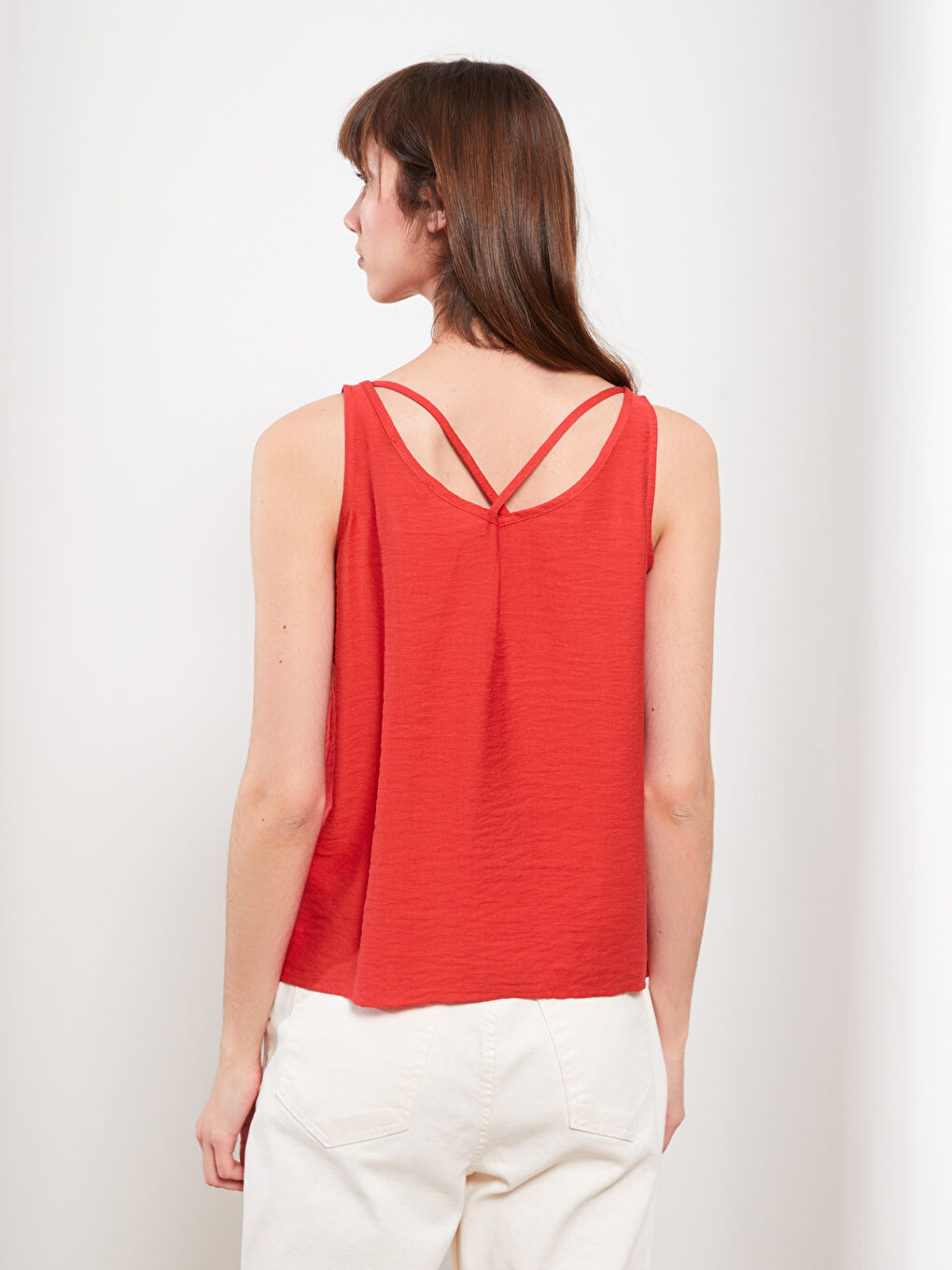 Bluză pentru Femei cu Decolteu în V, Bretele și Detalii pe Spate Drept-3