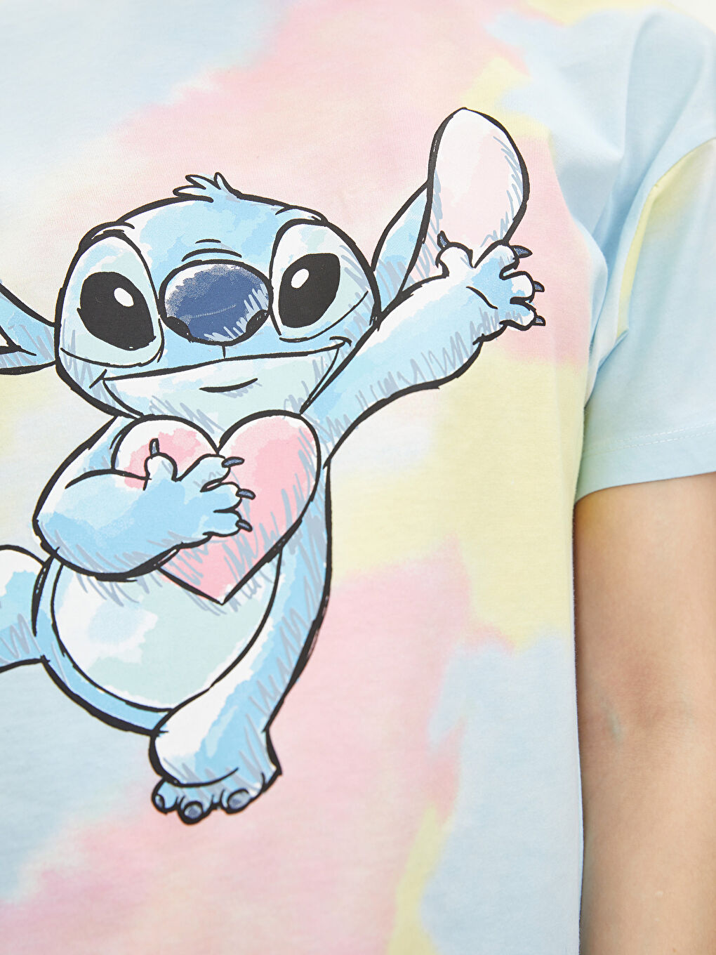 Karışık Bisiklet Yaka Lilo & Stitch Baskılı Kısa Kollu Pamuklu Kadın Tişört Anne Kız Kombini-3