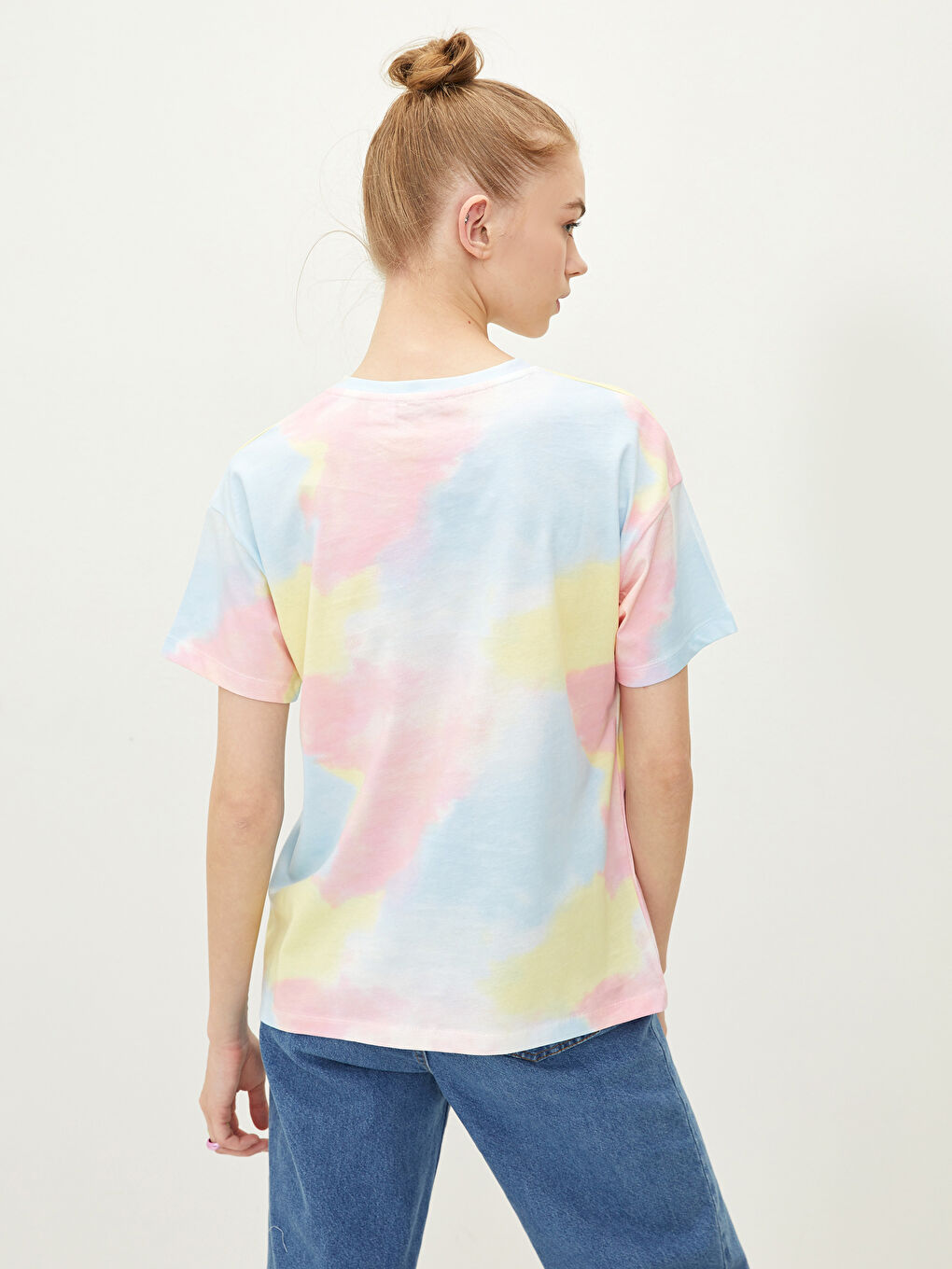 Karışık Bisiklet Yaka Lilo & Stitch Baskılı Kısa Kollu Pamuklu Kadın Tişört Anne Kız Kombini-4