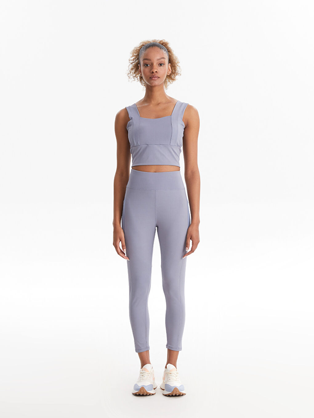 Mavi Kadın Beli Lastikli Düz Spor Tayt-1