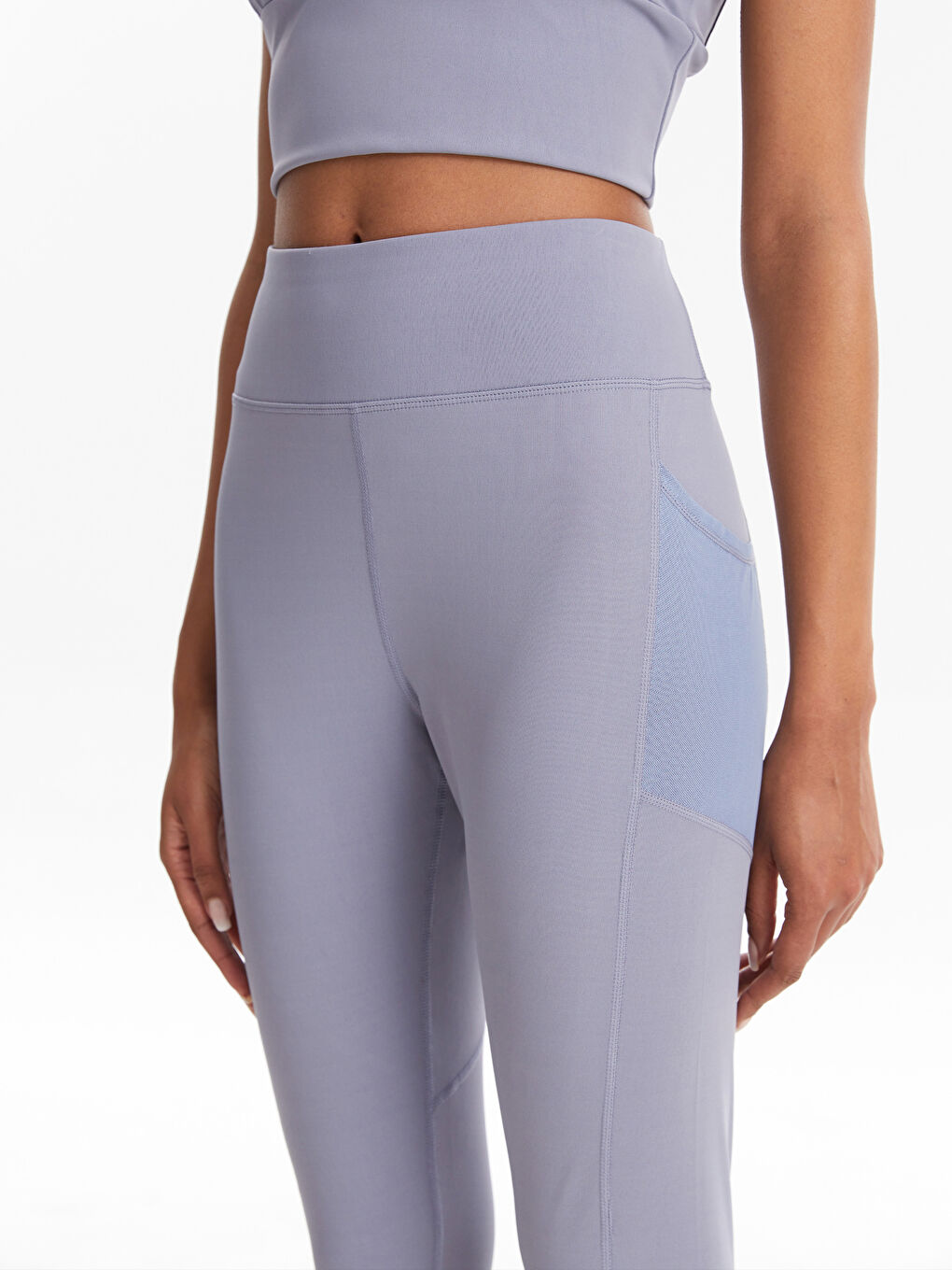 Mavi Kadın Beli Lastikli Düz Spor Tayt-2