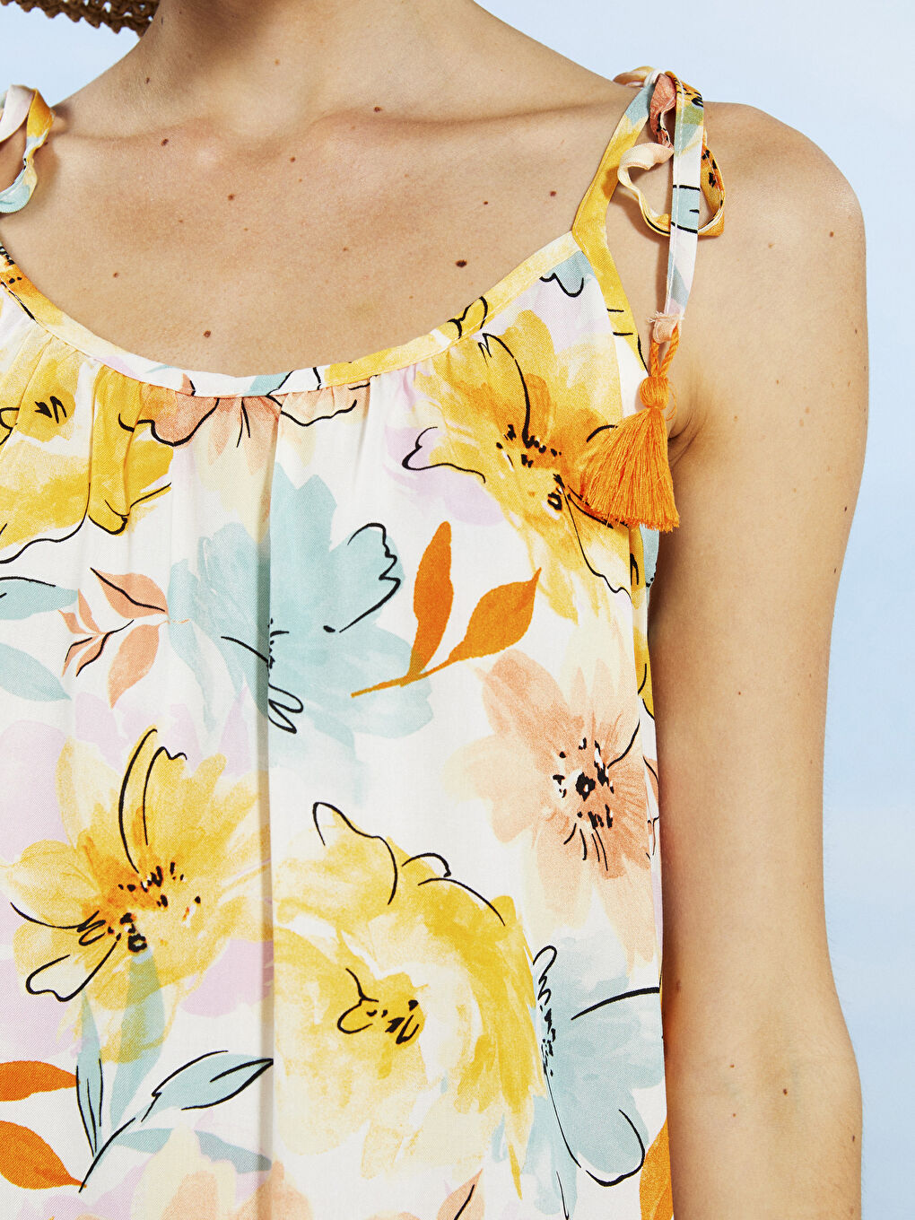 Женское пляжное платье с U-образным вырезом и цветочным принтом без бретелек-3