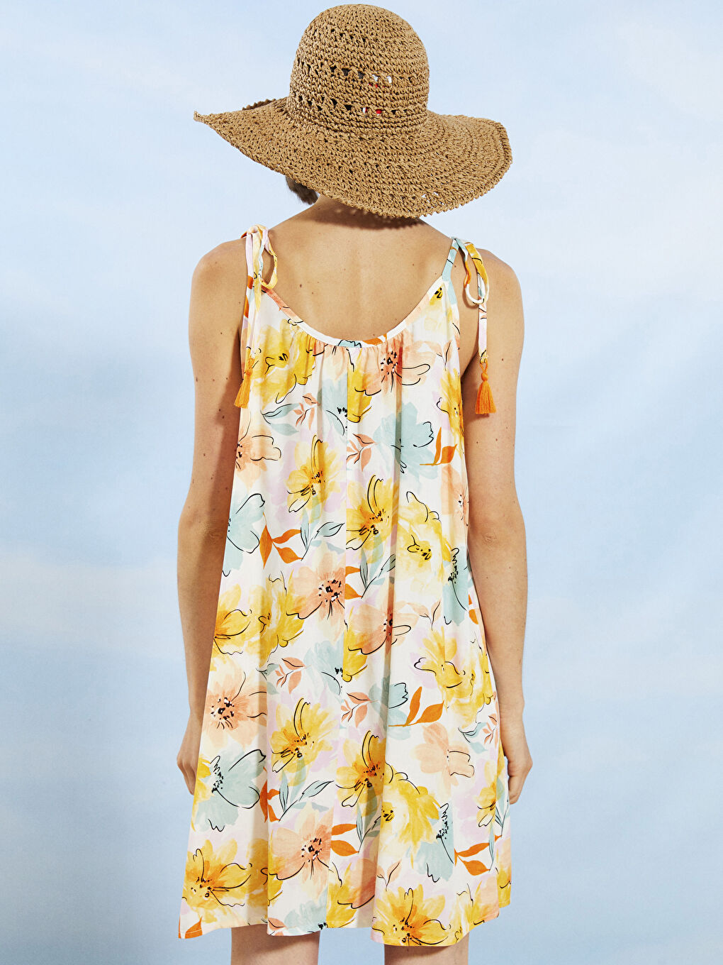 Женское пляжное платье с U-образным вырезом и цветочным принтом без бретелек-4