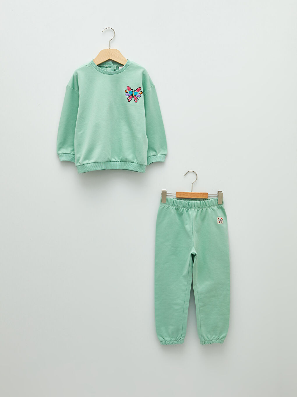 Yeşil Bisiklet Yaka Uzun Kollu Baskılı Kız Bebek Sweatshirt ve Pantolon 2'li Takım-3