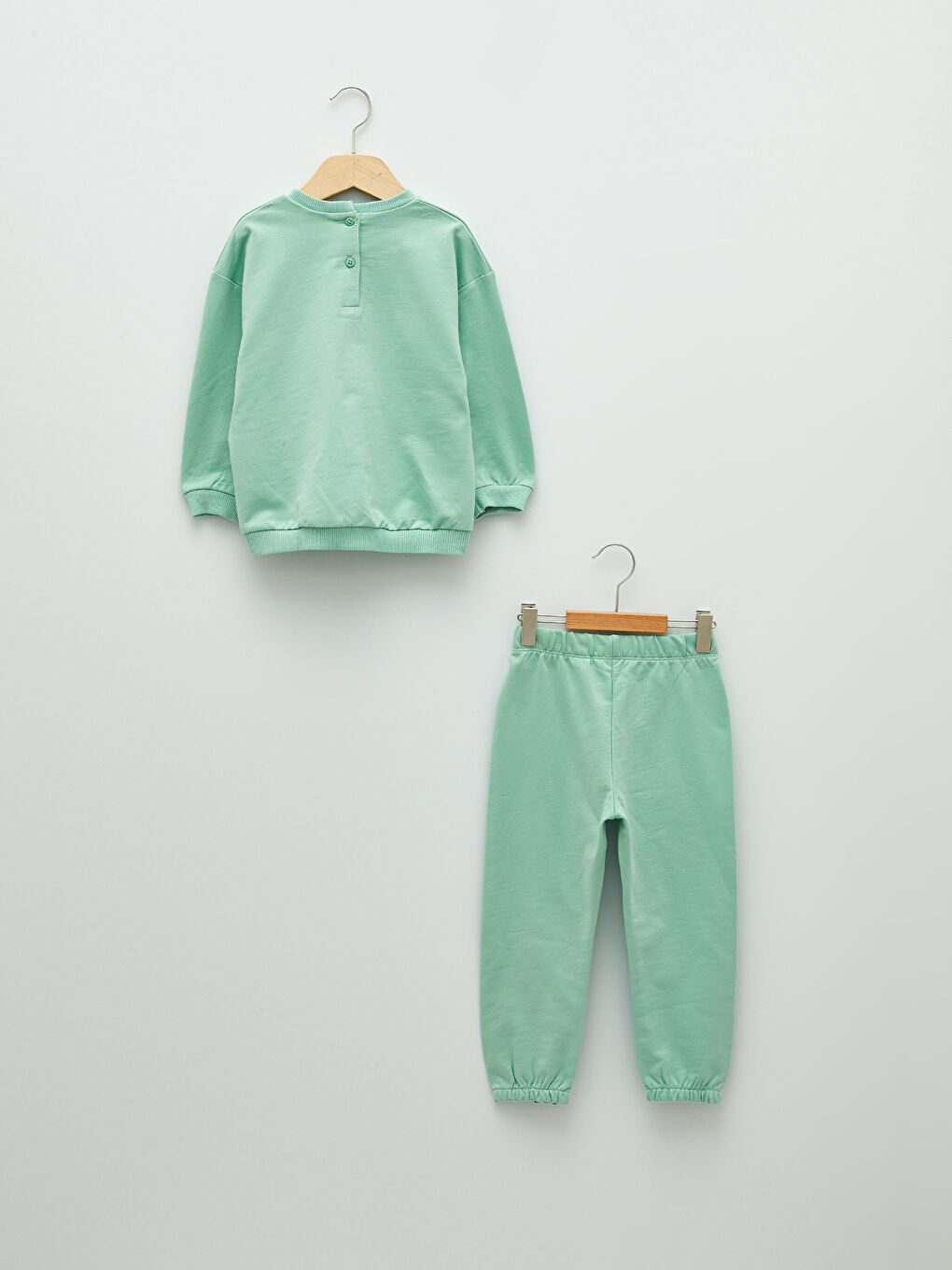 Yeşil Bisiklet Yaka Uzun Kollu Baskılı Kız Bebek Sweatshirt ve Pantolon 2'li Takım-4