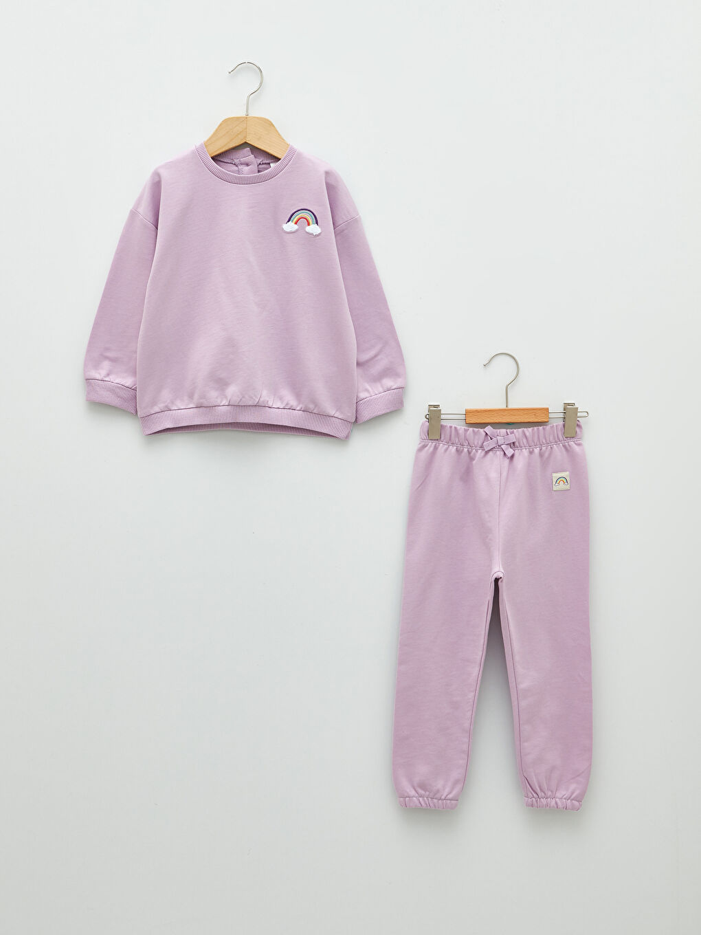 Lila Bisiklet Yaka Uzun Kollu Baskılı Kız Bebek Sweatshirt ve Pantolon 2'li Takım